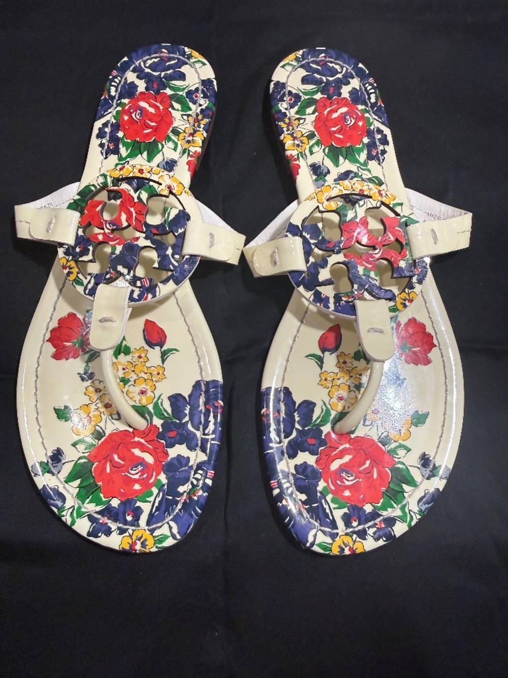 Tory Burch Miller Patent Thong Sandal Tea Time Floral Size 8